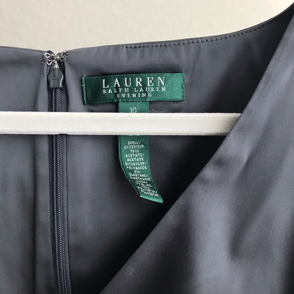 NWT Ralph Lauren Satin Surplice Gown Slate Grey 10 - Picture 4 of 4